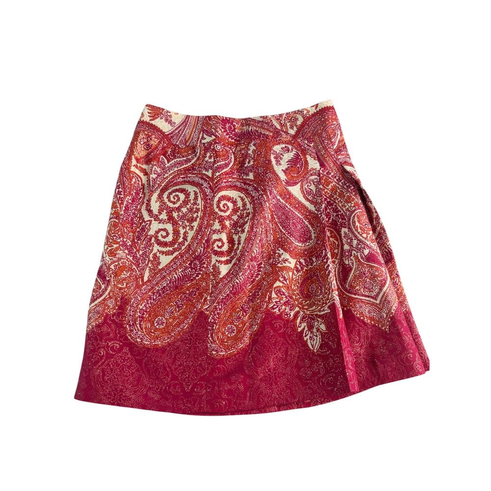 Ann Taylor Skirt Size 6 Metallic Gold Paisley Silk Blend Pink Orange Brocade